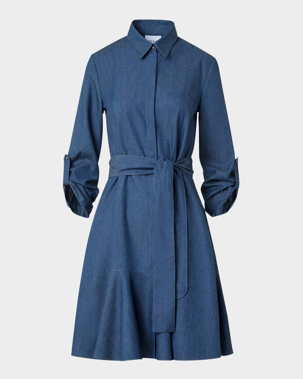 tie-waist cotton denim shirtdress