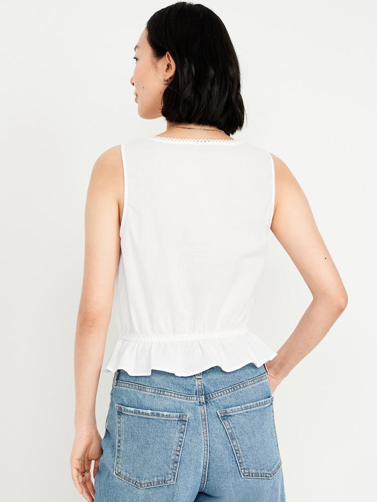 tie-waist lace-trim top