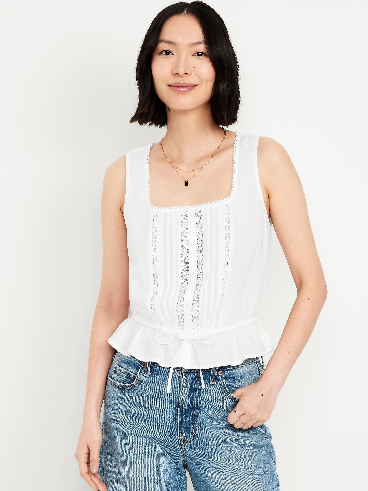 tie-waist lace-trim top