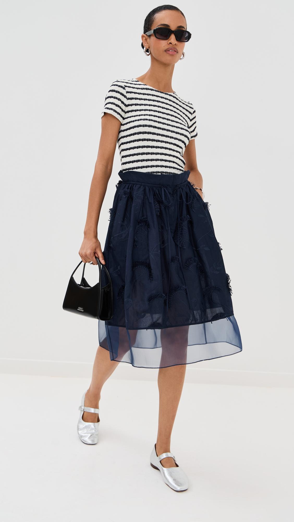 tie waist midi skirt with organza combo