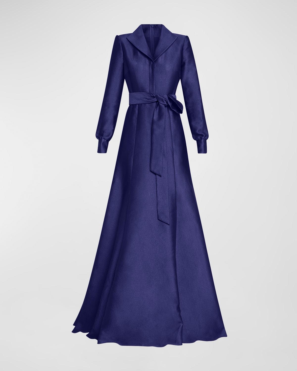 tie-waist shimmer jacquard shirt gown