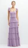 tiered chiffon maxi a-line dress with convertible ruffle straps