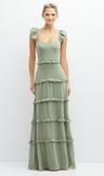 tiered chiffon maxi a-line dress with convertible ruffle straps