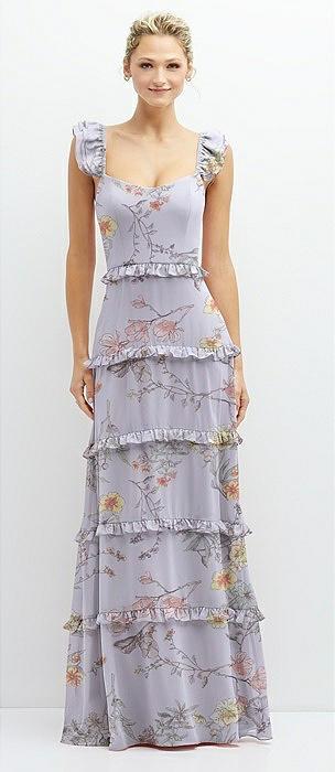 tiered chiffon maxi a-line dress with convertible ruffle straps