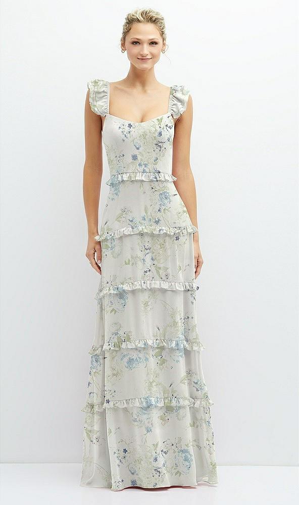 tiered chiffon maxi a-line dress with convertible ruffle straps