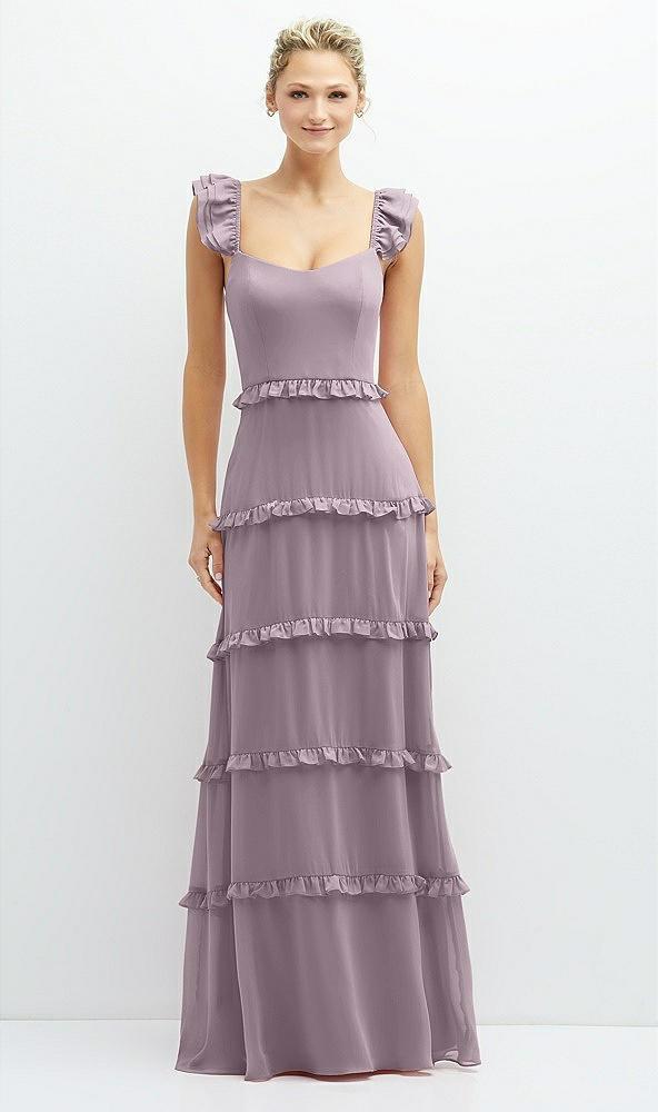 tiered chiffon maxi a-line dress with convertible ruffle straps