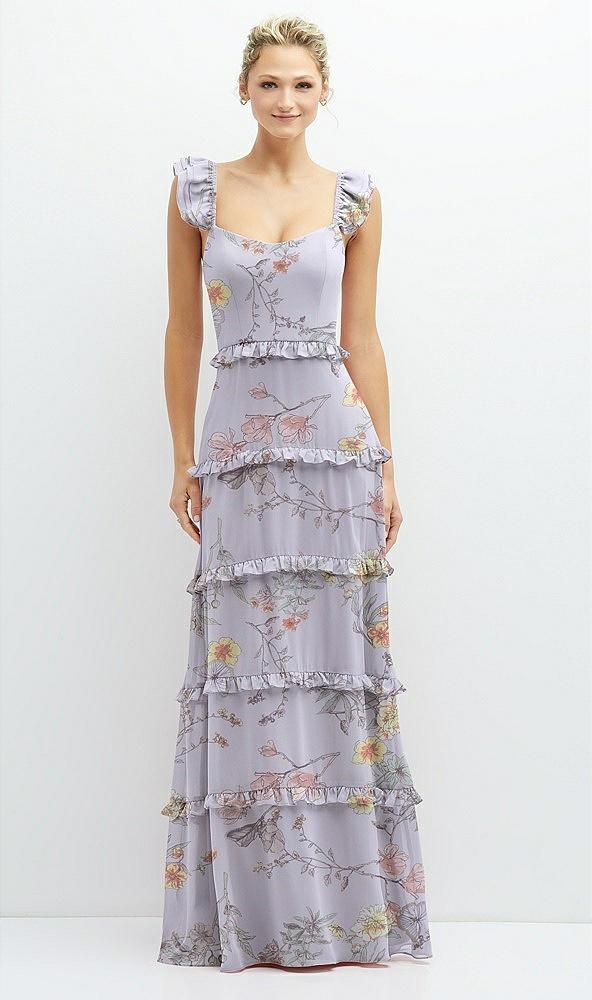 tiered chiffon maxi a-line dress with convertible ruffle straps