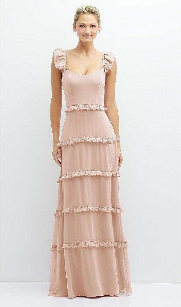 tiered chiffon maxi a-line dress with convertible ruffle straps