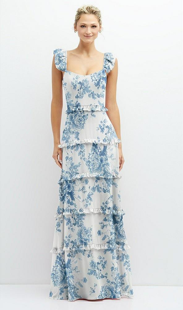 tiered chiffon maxi a-line dress with convertible ruffle straps