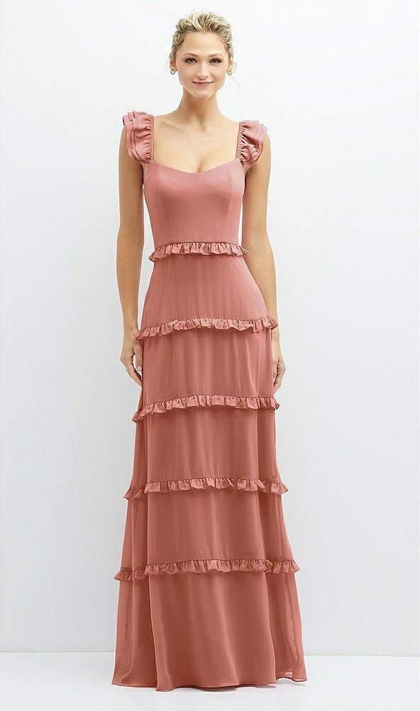 tiered chiffon maxi a-line dress with convertible ruffle straps