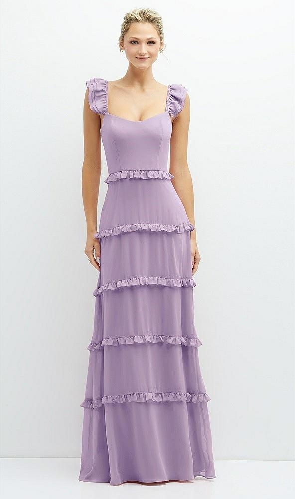 tiered chiffon maxi a-line dress with convertible ruffle straps