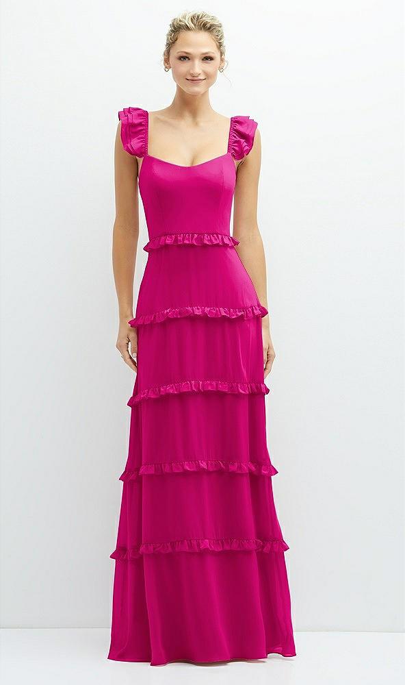 tiered chiffon maxi a-line dress with convertible ruffle straps