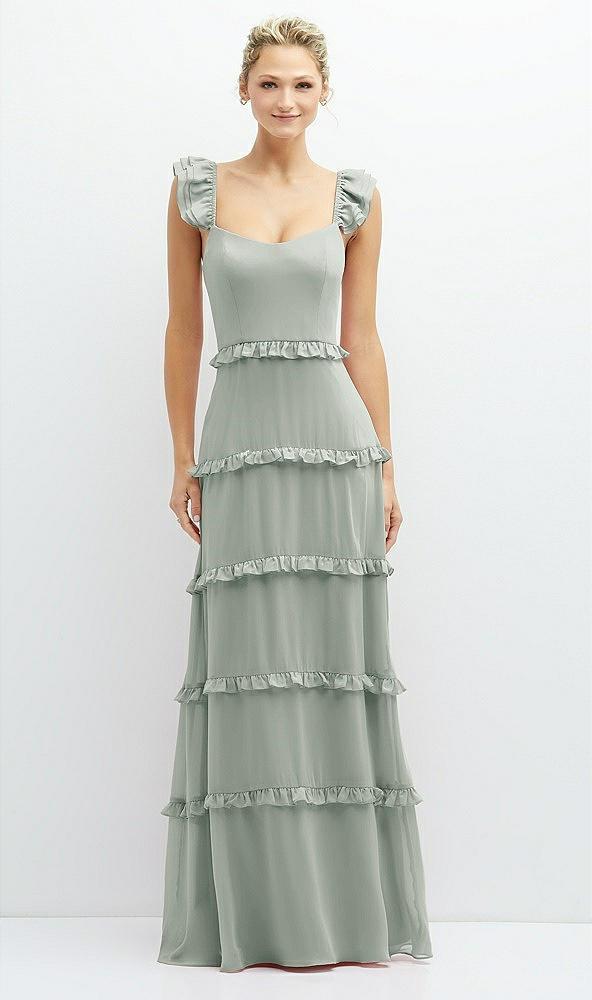 tiered chiffon maxi a-line dress with convertible ruffle straps
