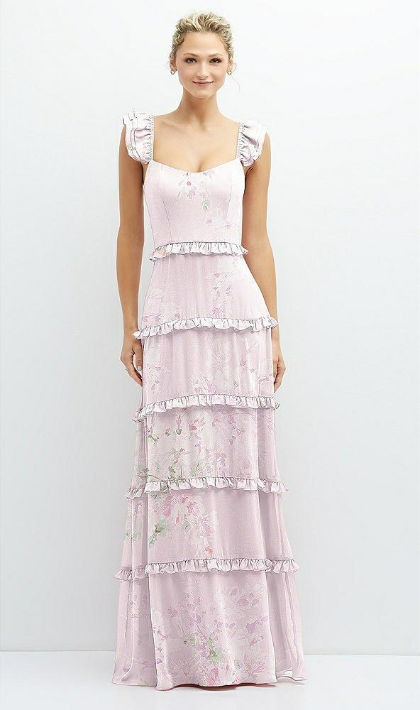 tiered chiffon maxi a-line dress with convertible ruffle straps