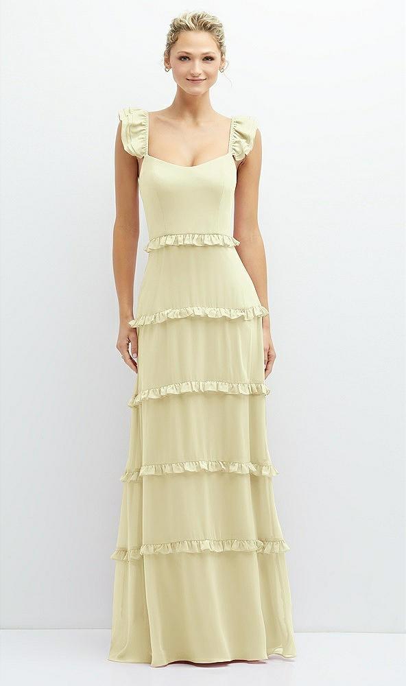 tiered chiffon maxi a-line dress with convertible ruffle straps