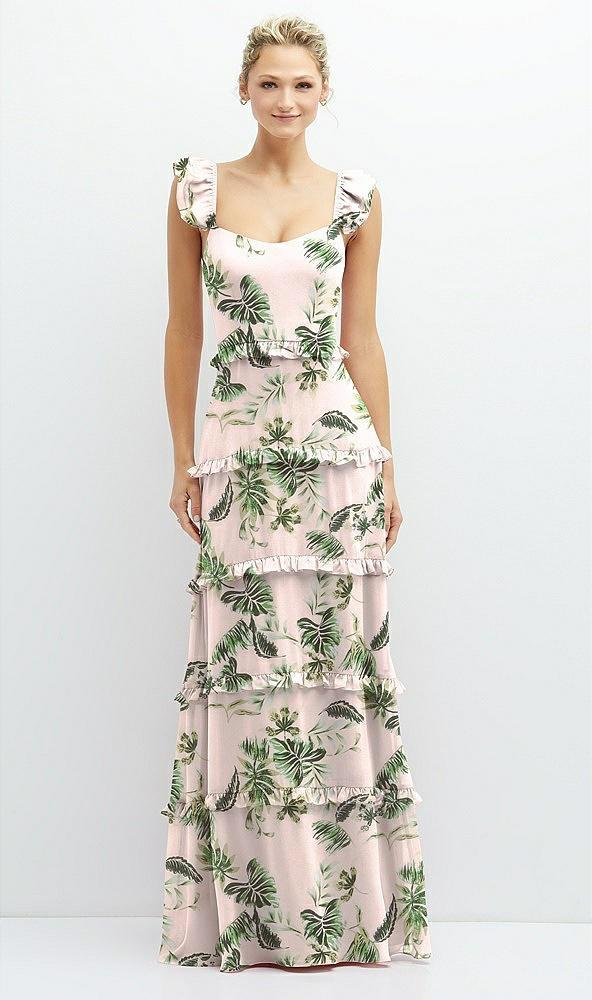 tiered chiffon maxi a-line dress with convertible ruffle straps