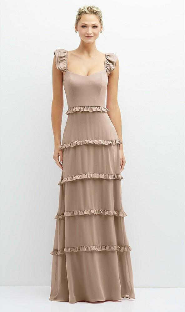 tiered chiffon maxi a-line dress with convertible ruffle straps
