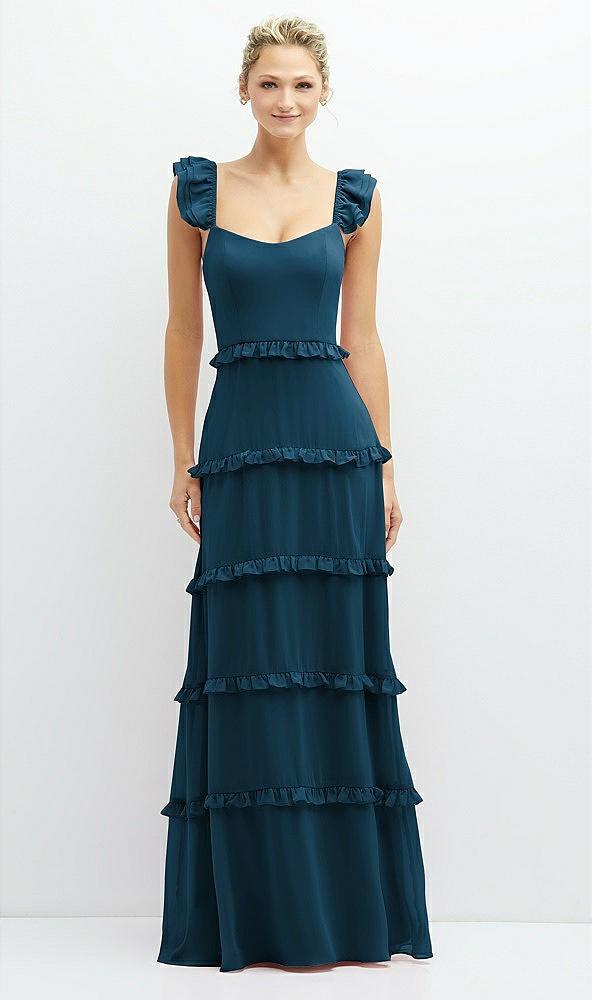 tiered chiffon maxi a-line dress with convertible ruffle straps