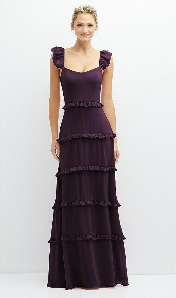tiered chiffon maxi a-line dress with convertible ruffle straps