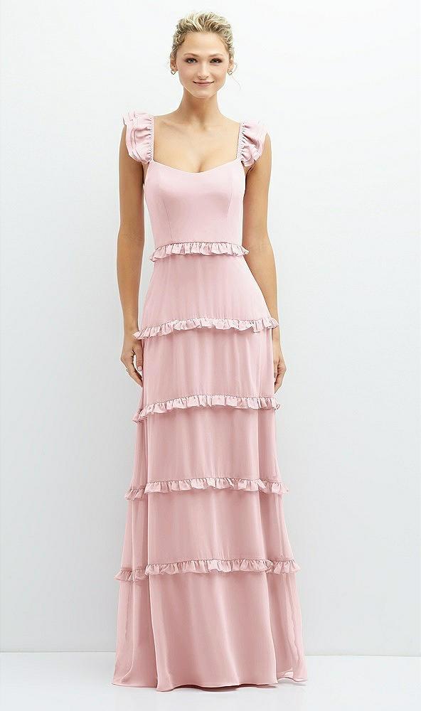 tiered chiffon maxi a-line dress with convertible ruffle straps
