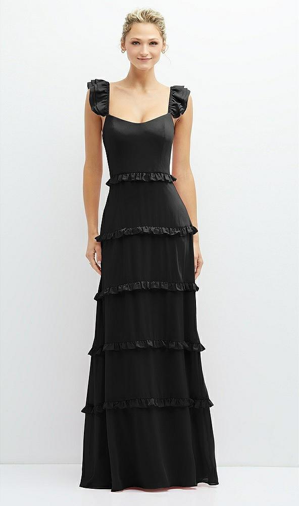 tiered chiffon maxi a-line dress with convertible ruffle straps
