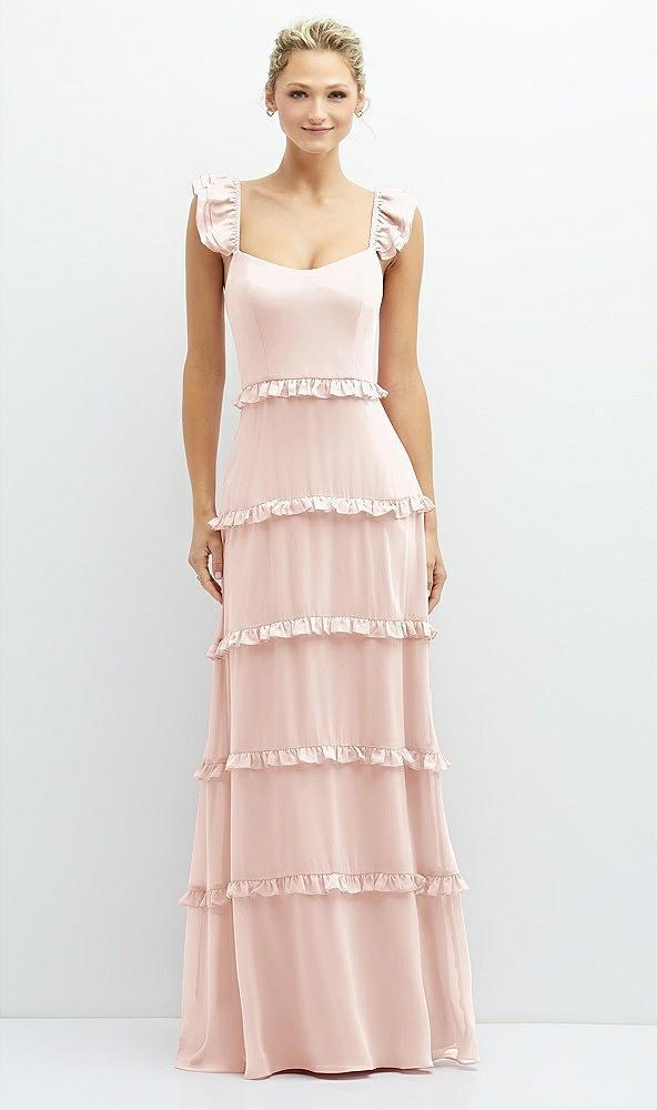 tiered chiffon maxi a-line dress with convertible ruffle straps