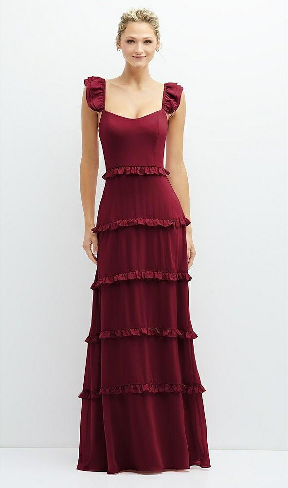 tiered chiffon maxi a-line dress with convertible ruffle straps