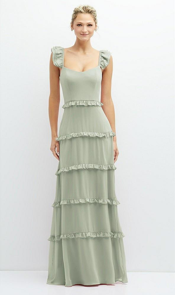 tiered chiffon maxi a-line dress with convertible ruffle straps