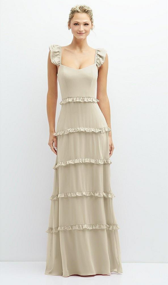 tiered chiffon maxi a-line dress with convertible ruffle straps