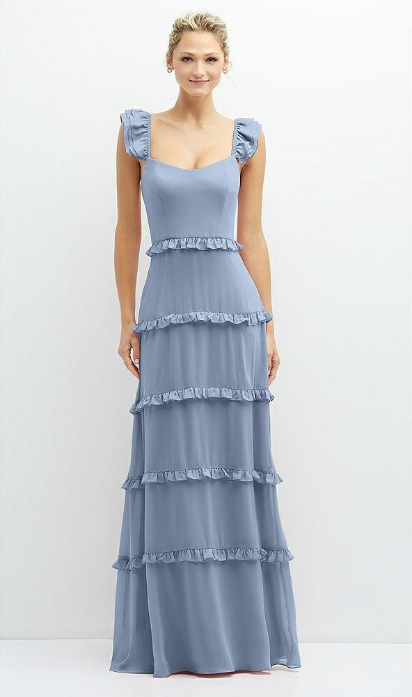 tiered chiffon maxi a-line dress with convertible ruffle straps