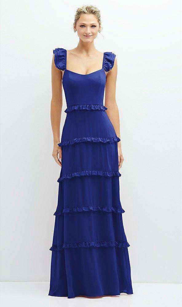 tiered chiffon maxi a-line dress with convertible ruffle straps