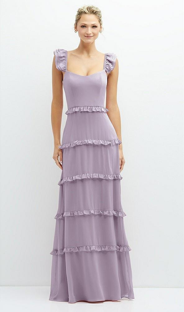 tiered chiffon maxi a-line dress with convertible ruffle straps