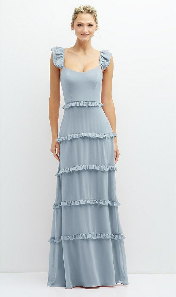 tiered chiffon maxi a-line dress with convertible ruffle straps