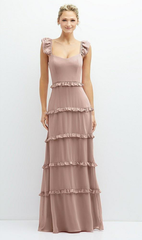 tiered chiffon maxi a-line dress with convertible ruffle straps
