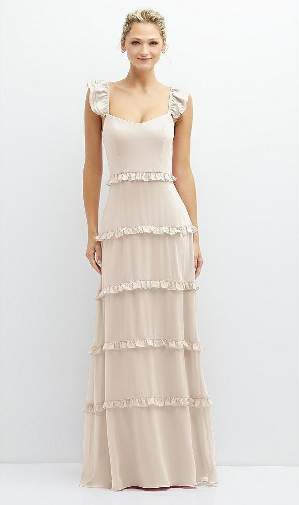 tiered chiffon maxi a-line dress with convertible ruffle straps