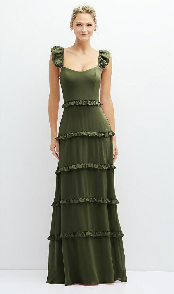 tiered chiffon maxi a-line dress with convertible ruffle straps