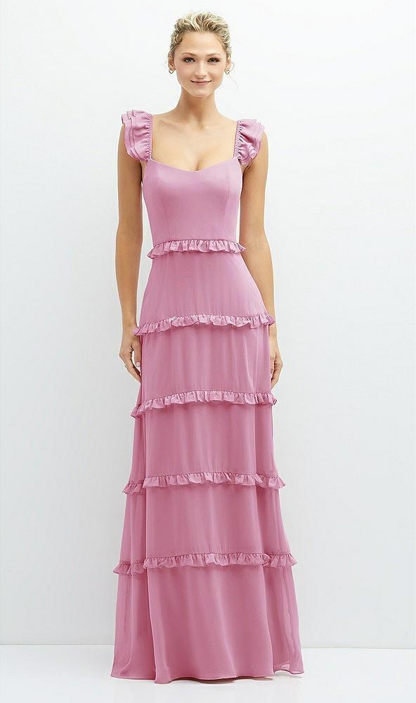 tiered chiffon maxi a-line dress with convertible ruffle straps