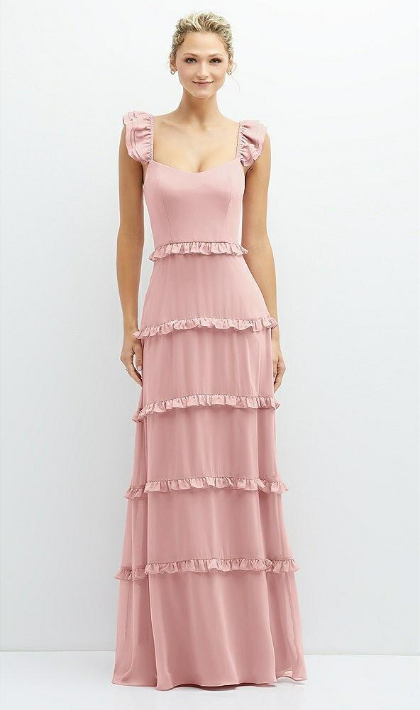 tiered chiffon maxi a-line dress with convertible ruffle straps