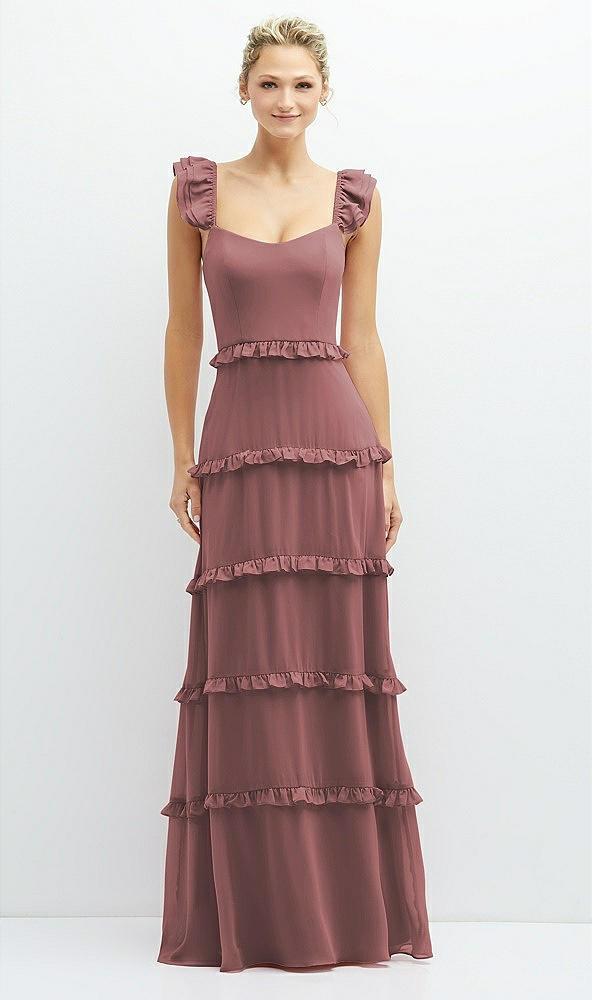 tiered chiffon maxi a-line dress with convertible ruffle straps