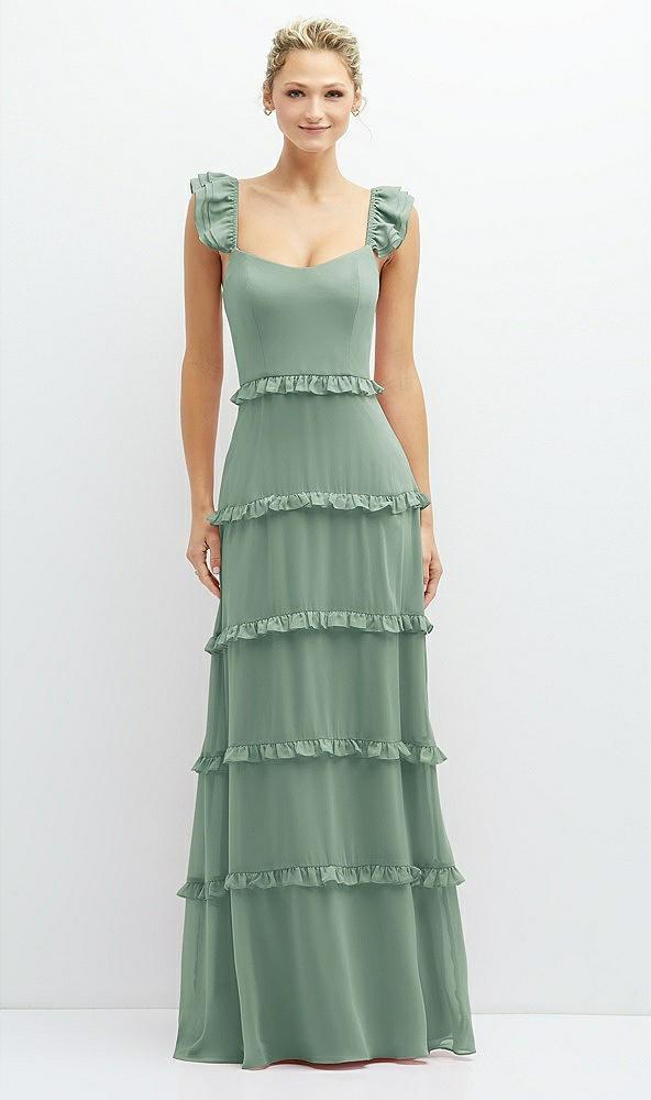 tiered chiffon maxi a-line dress with convertible ruffle straps