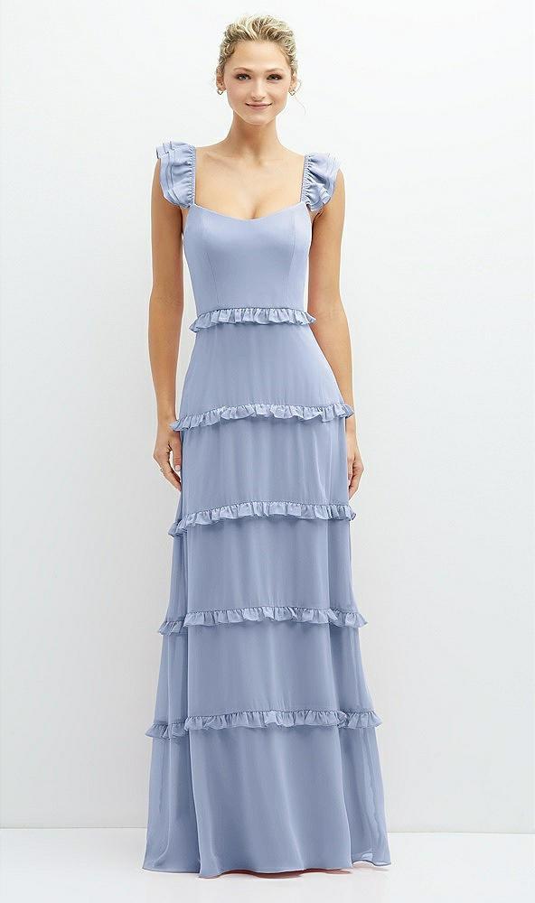 tiered chiffon maxi a-line dress with convertible ruffle straps