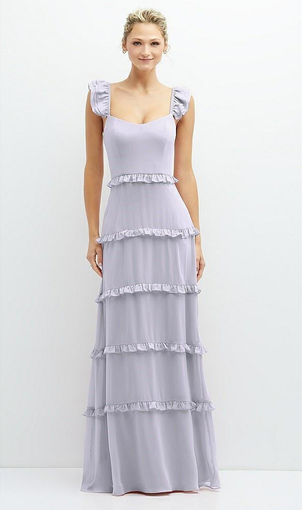 tiered chiffon maxi a-line dress with convertible ruffle straps