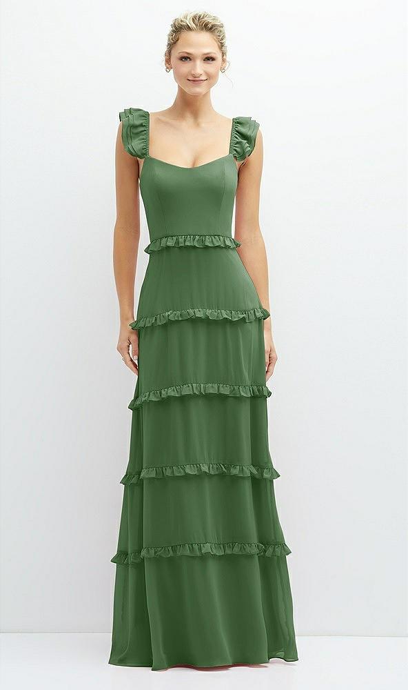 tiered chiffon maxi a-line dress with convertible ruffle straps