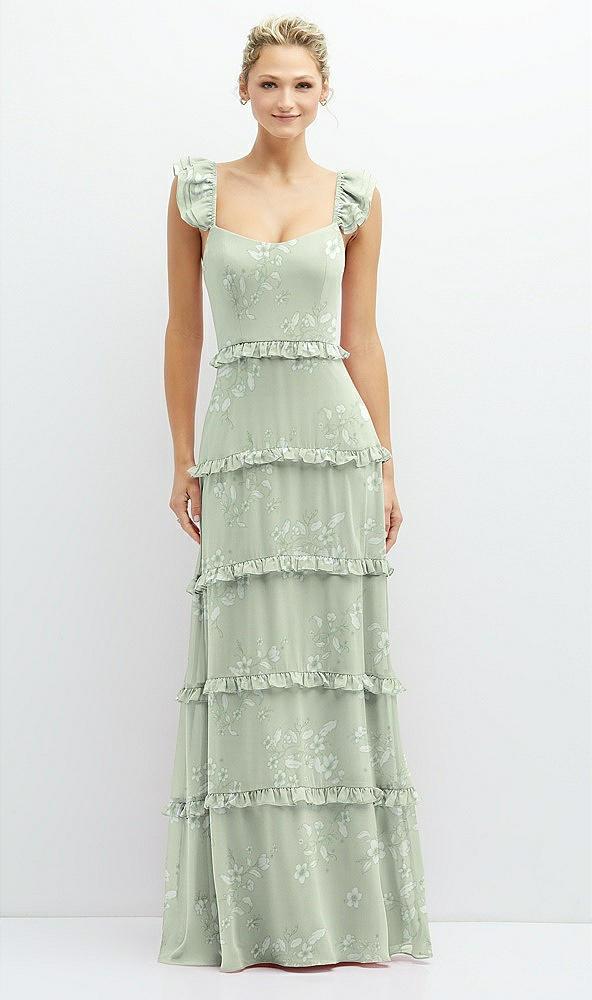 tiered chiffon maxi a-line dress with convertible ruffle straps