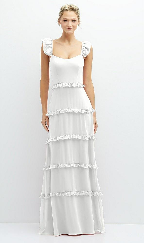 tiered chiffon maxi a-line dress with convertible ruffle straps
