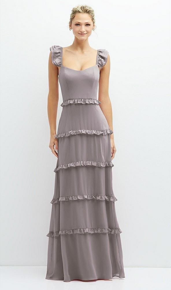 tiered chiffon maxi a-line dress with convertible ruffle straps