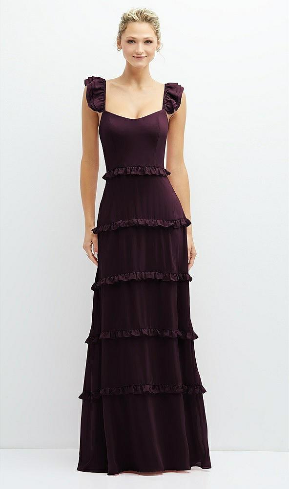 tiered chiffon maxi a-line dress with convertible ruffle straps