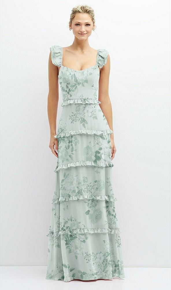 tiered chiffon maxi a-line dress with convertible ruffle straps