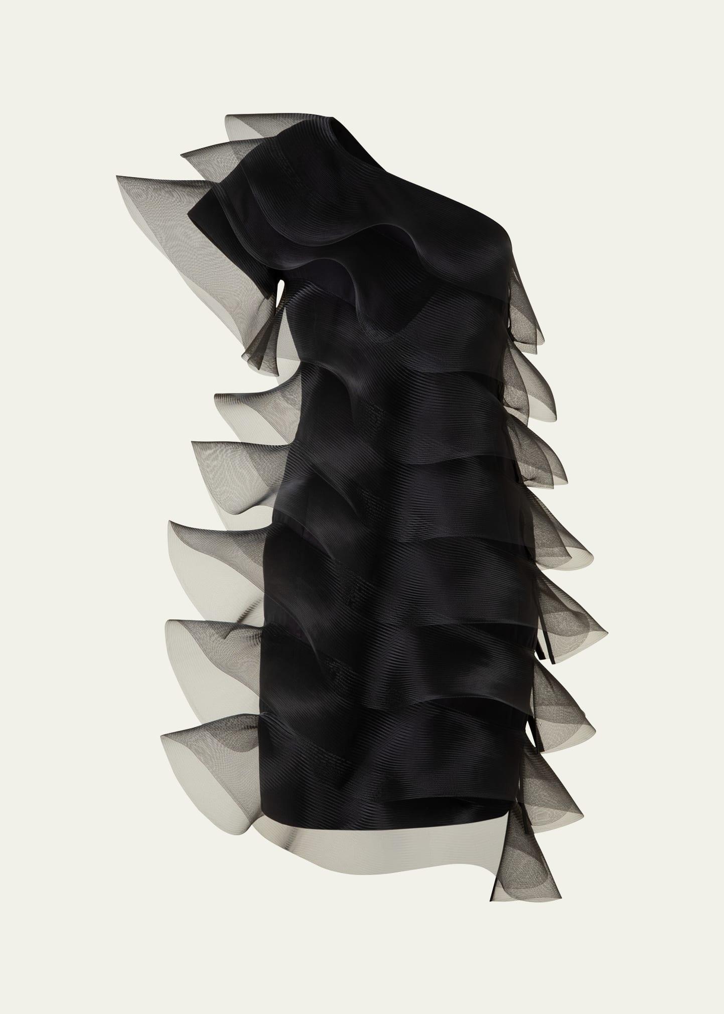 tiered diagonal crinoline ruffles one-shoulder mini dress