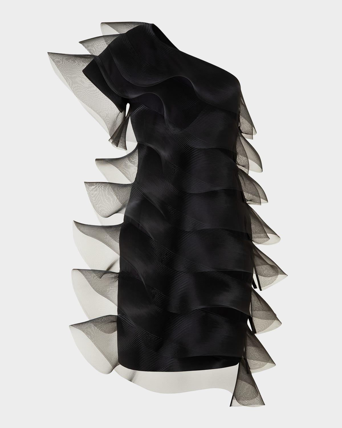 tiered diagonal crinoline ruffles one-shoulder mini dress